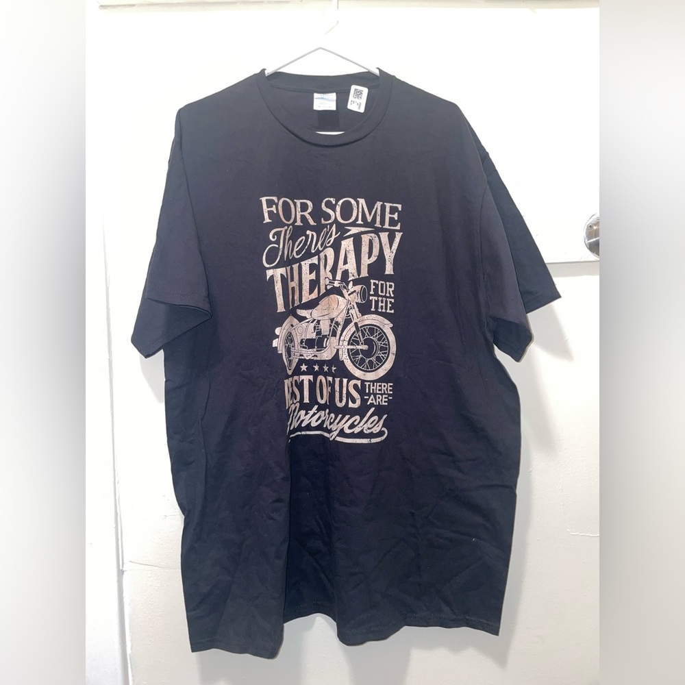 PORT & COMPANY Men’s 2XL Short Sleeve T Shirt Black Motorcycle Therapy Cotton
